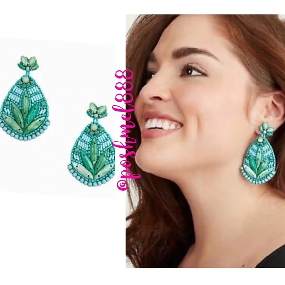 Stella & Dot | Hand-beaded SeaGreen+Turquoise Persephonie Statement Earr… - Picture 3 of 8